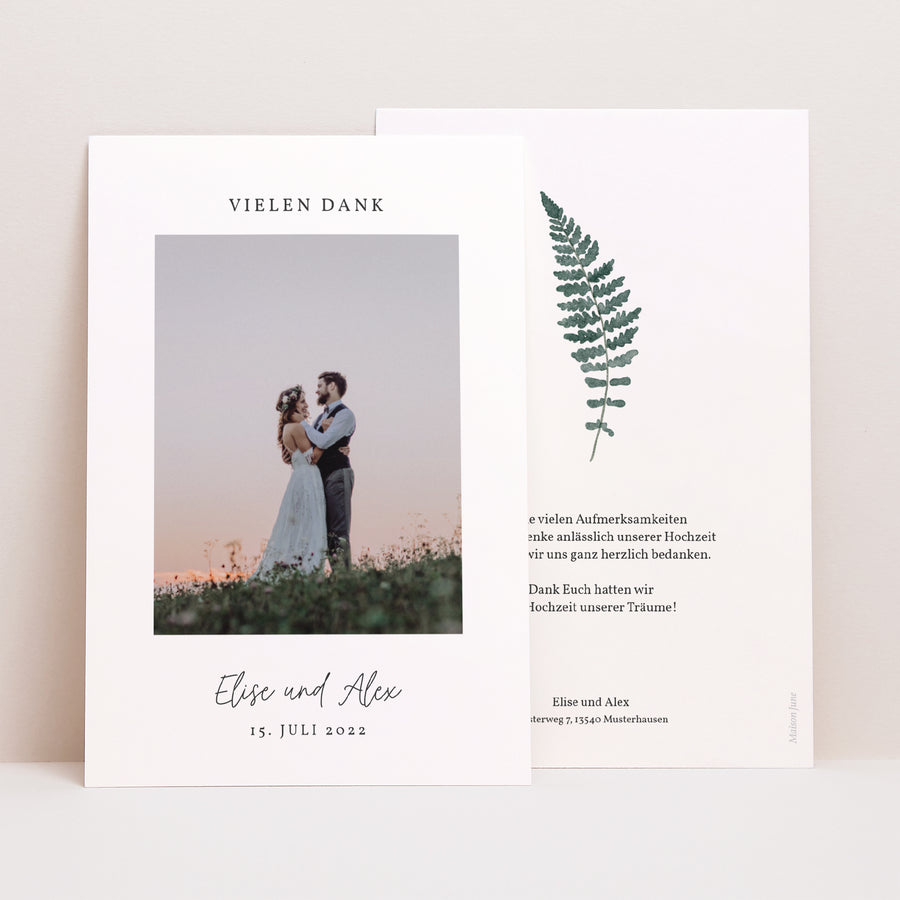 Dankeskarte Hochzeit PortraitPorträt Wasserfarn foto