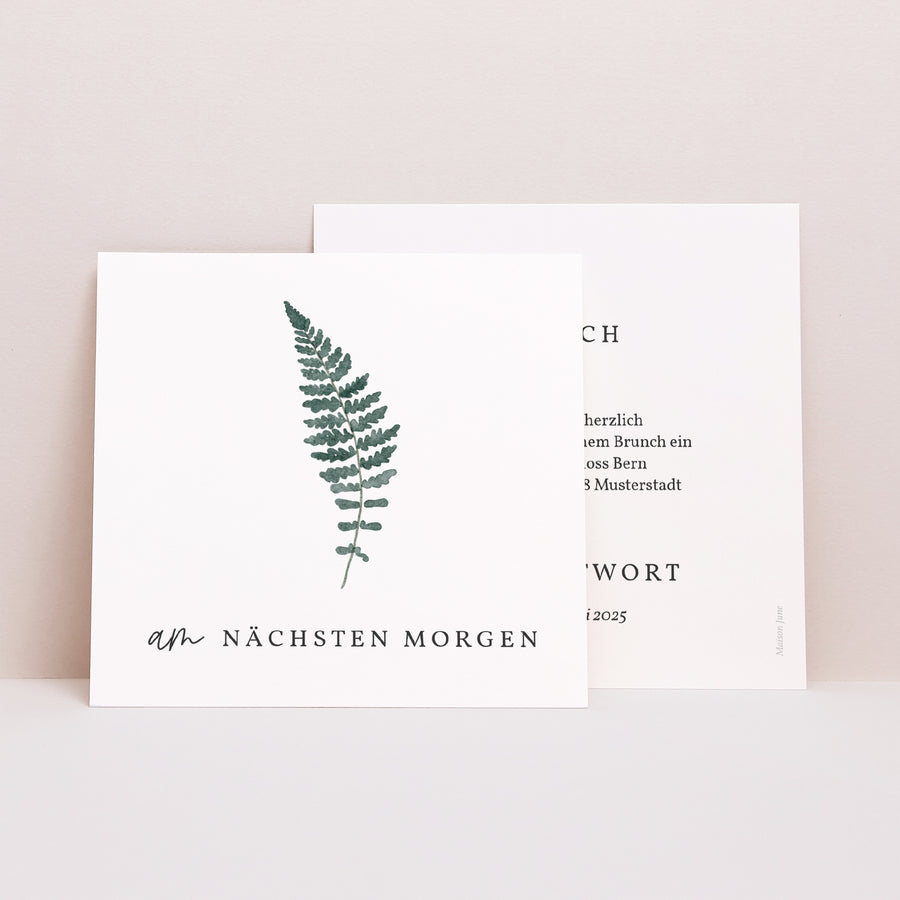 Beilegekarte Hochzeit Quadrat Wasserfarn foto