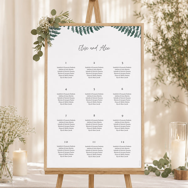 Sitzplan Hochzeit Porträt Wasserfarn foto