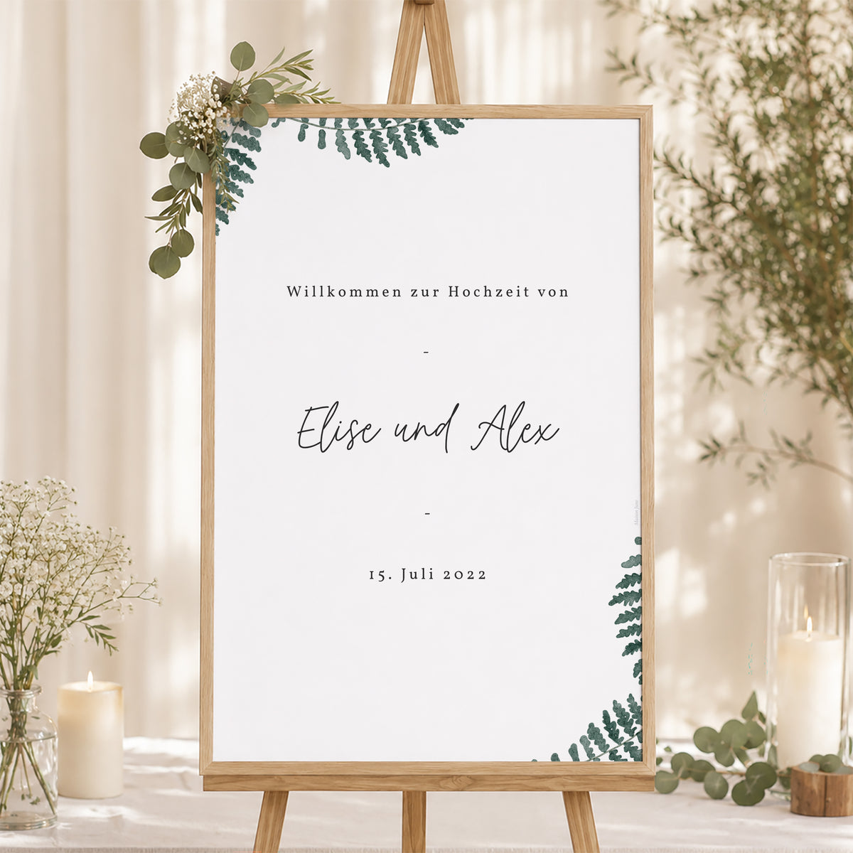 Begrüßungstafel Hochzeit Porträt 60 x 90 cm Wasserfarn foto