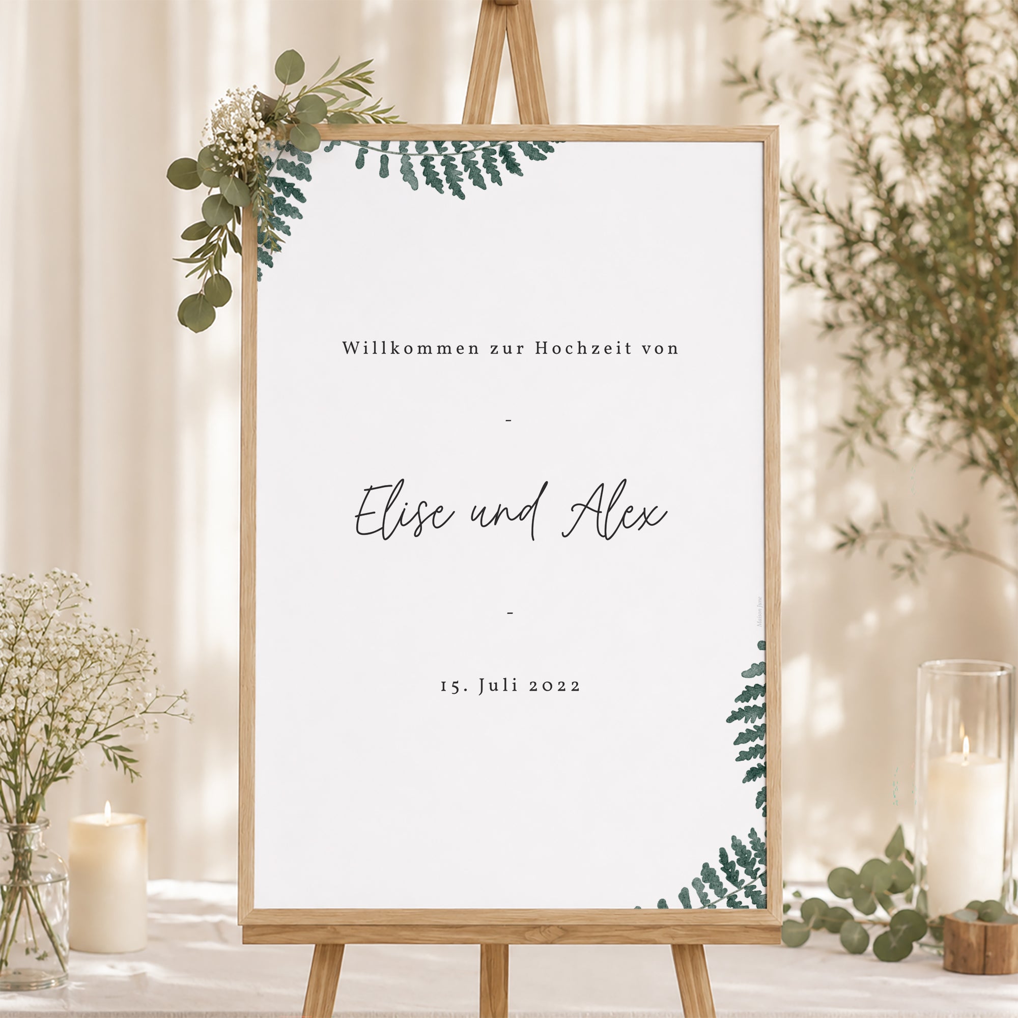 Begrüßungstafel Hochzeit Porträt 60 x 90 cm Wasserfarn foto N° 1