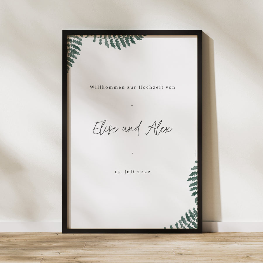 Begrüßungstafel Hochzeit Porträt 60 x 90 cm Wasserfarn foto