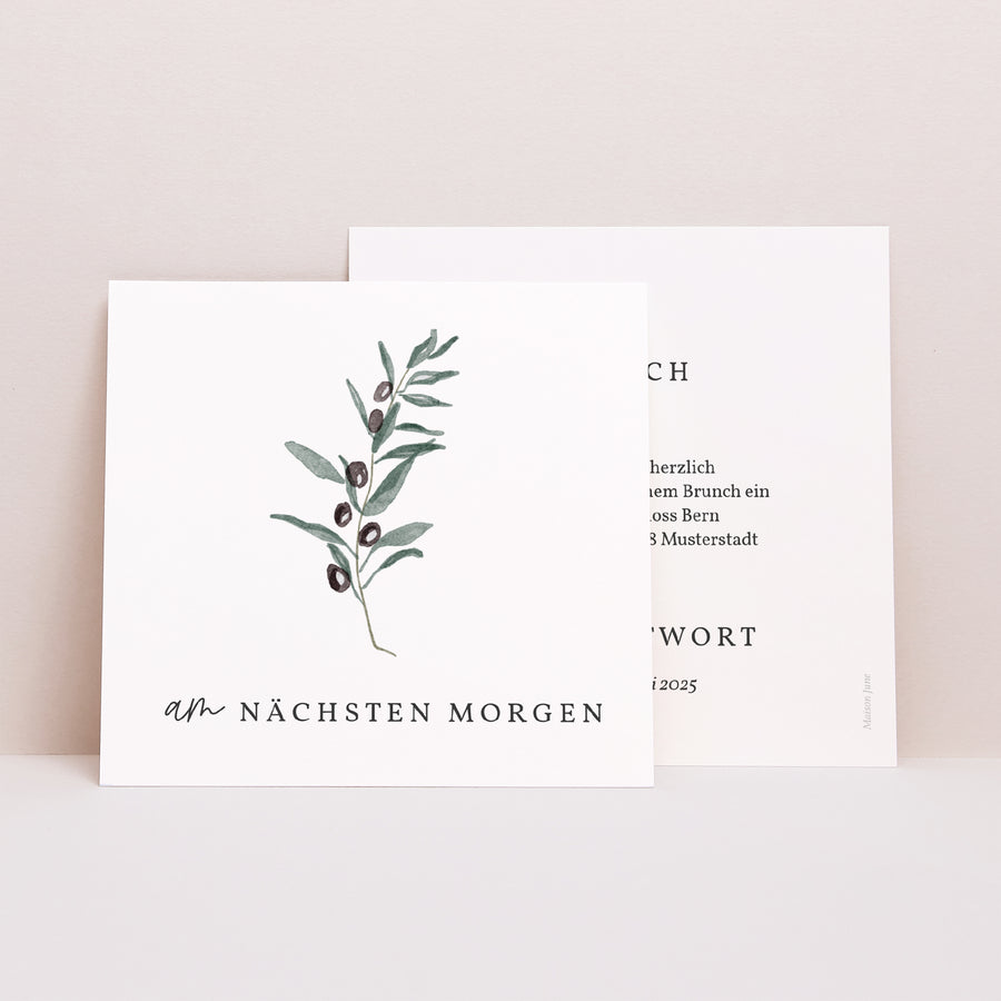 Beilegekarte Hochzeit Quadrat Olivier Aquarell foto
