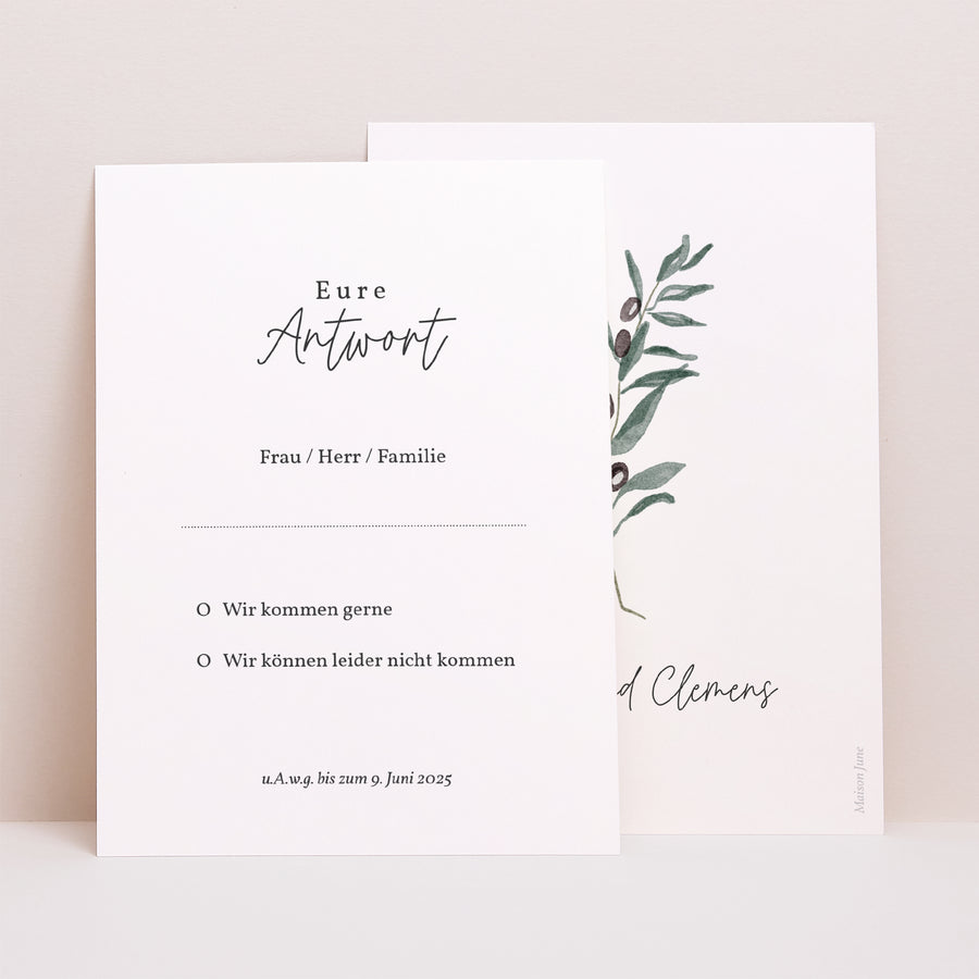 Antwortkarte Hochzeit Porträt Olivier Aquarell foto