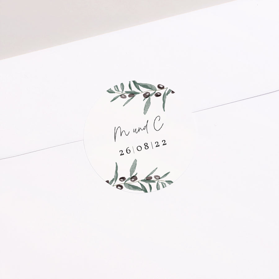 Sticker Hochzeit Rund Olivier Aquarell foto