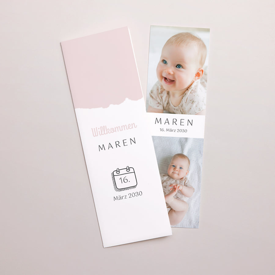 Geburtskarte Fotoautomaten Lesezeichen Pfefferminz Mädchen foto