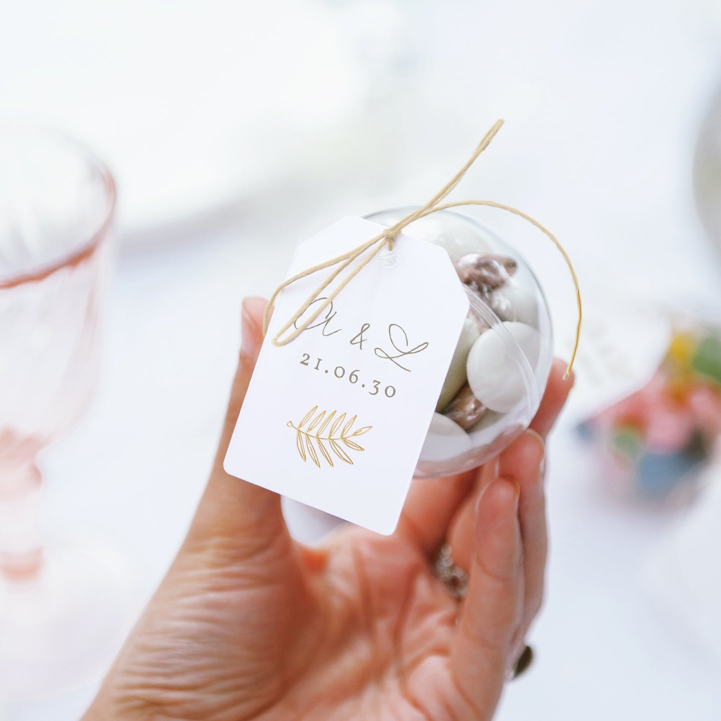Geschenkbox Hochzeit Ball mit Wimpel-Etikett Goldene Krone foto N° 3