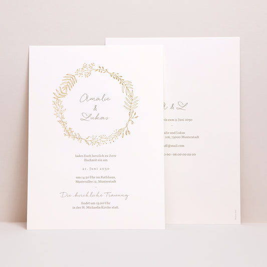 Hochzeitseinladung Porträt Goldene Krone foto