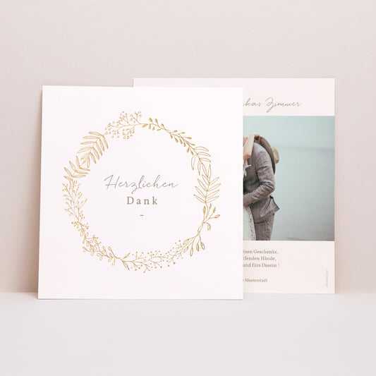 Dankeskarte Hochzeit Quadrat Goldene Krone foto