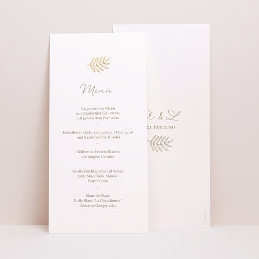 Menükarte Hochzeit Panoramatisches Porträt Goldene Krone foto