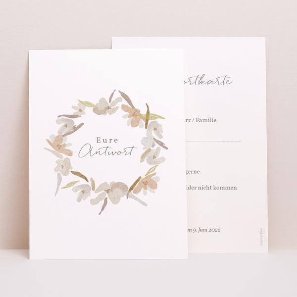 Antwortkarte Hochzeit Porträt Kranz Blumen Aquarell foto