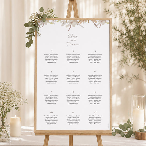 Sitzplan Hochzeit Porträt Kranz Blumen Aquarell foto
