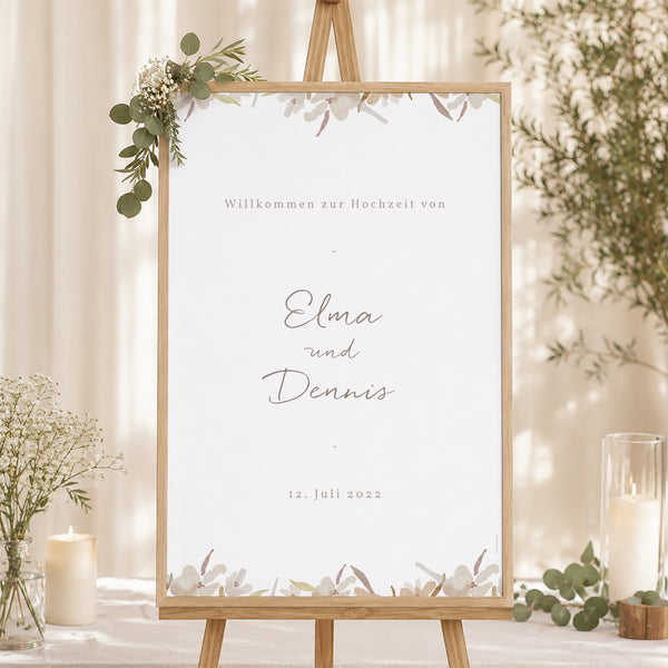 Begrüßungstafel Hochzeit Porträt 60 x 90 cm Kranz Blumen Aquarell foto