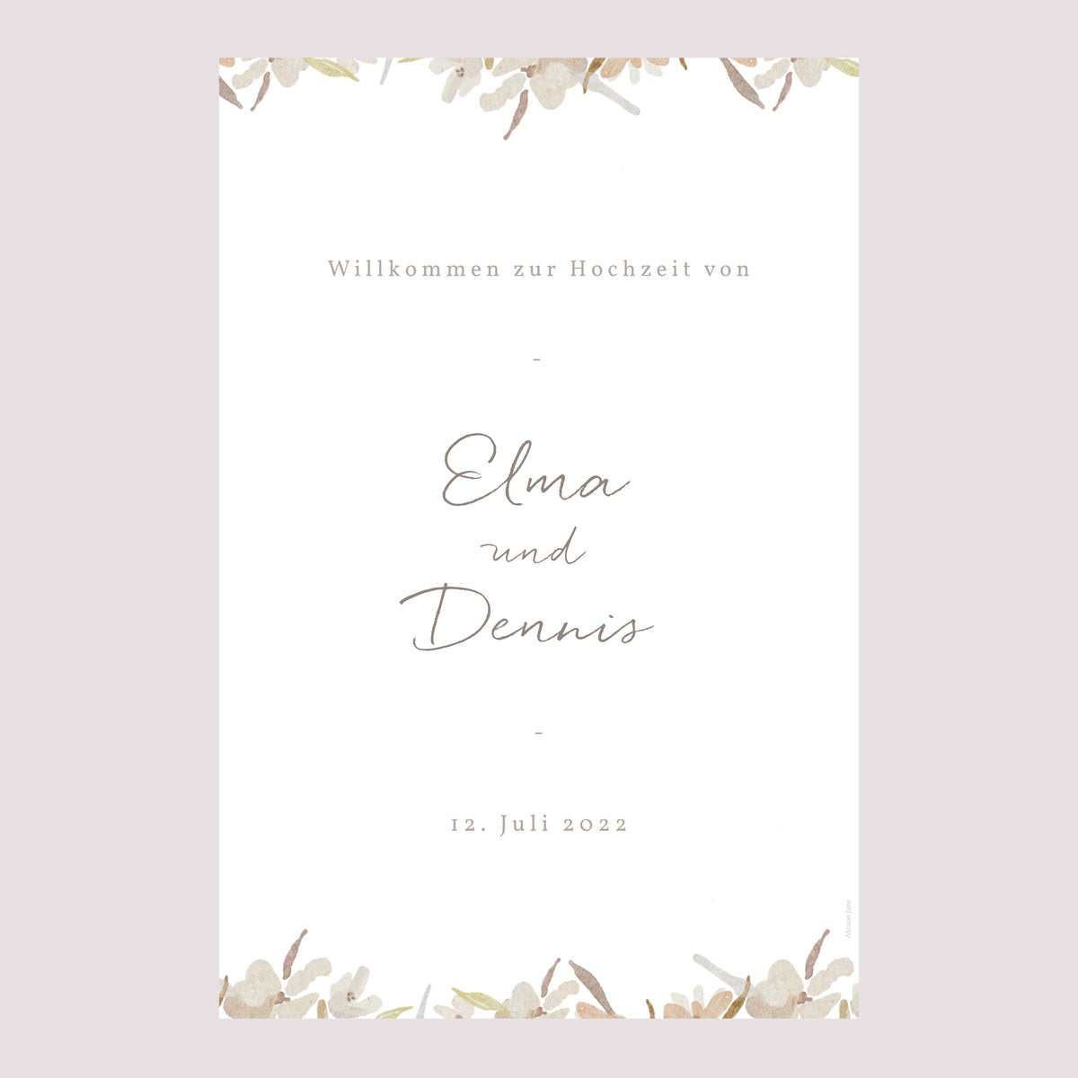 Begrüßungstafel Hochzeit Porträt 60 x 90 cm Kranz Blumen Aquarell foto N° 2
