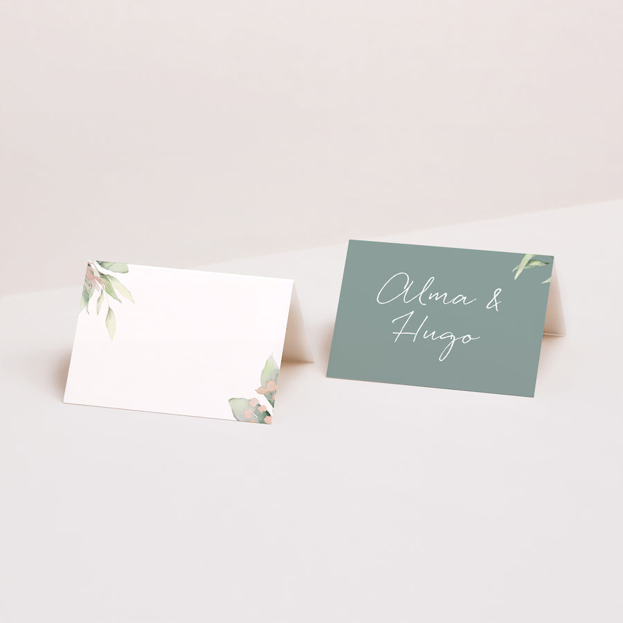 Tischkarten Hochzeit Quer Floral pastell foto