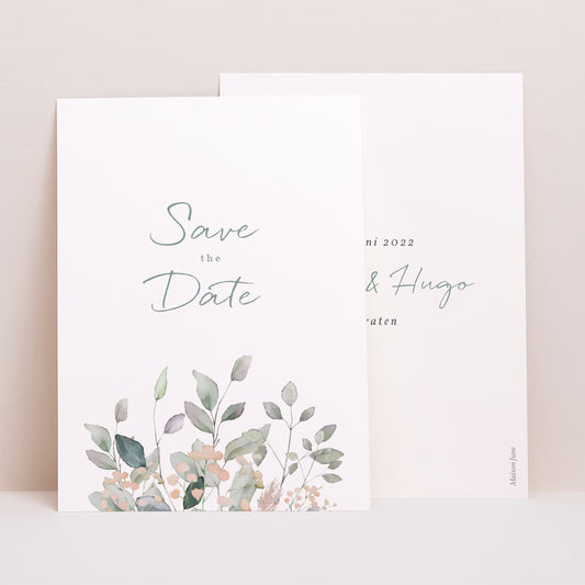 Save the date Karte Hochzeit Porträt Floral pastell foto