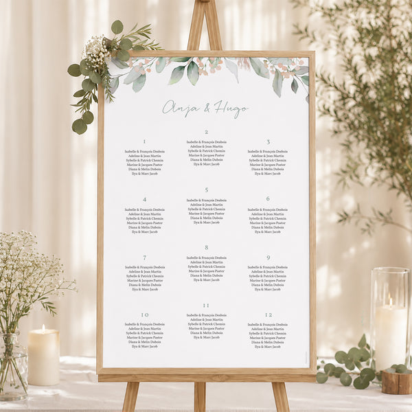 Sitzplan Hochzeit Porträt 60 x 90 cm Floral pastell foto