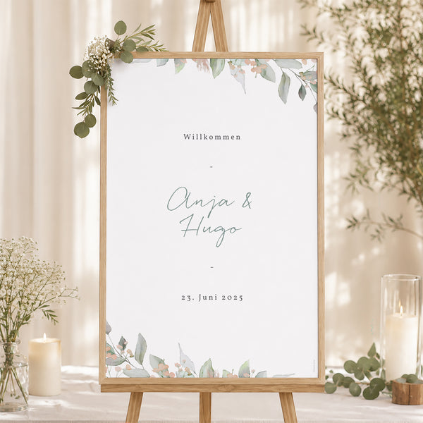 Begrüßungstafel Hochzeit Porträt 60 x 90 cm Floral pastell foto