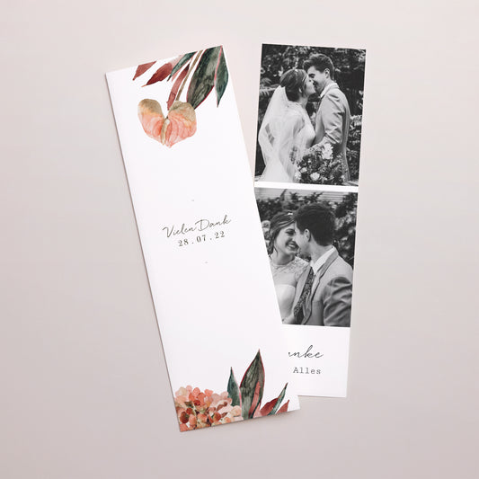Dankeskarte Hochzeit Fotoautomaten Lesezeichen Arche Blumen Töne Rot Orange foto