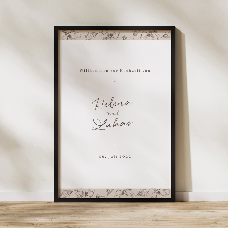 Begrüßungstafel Hochzeit Porträt 60 x 90 cm Blumen-Silhouette III - Kirschbaum foto