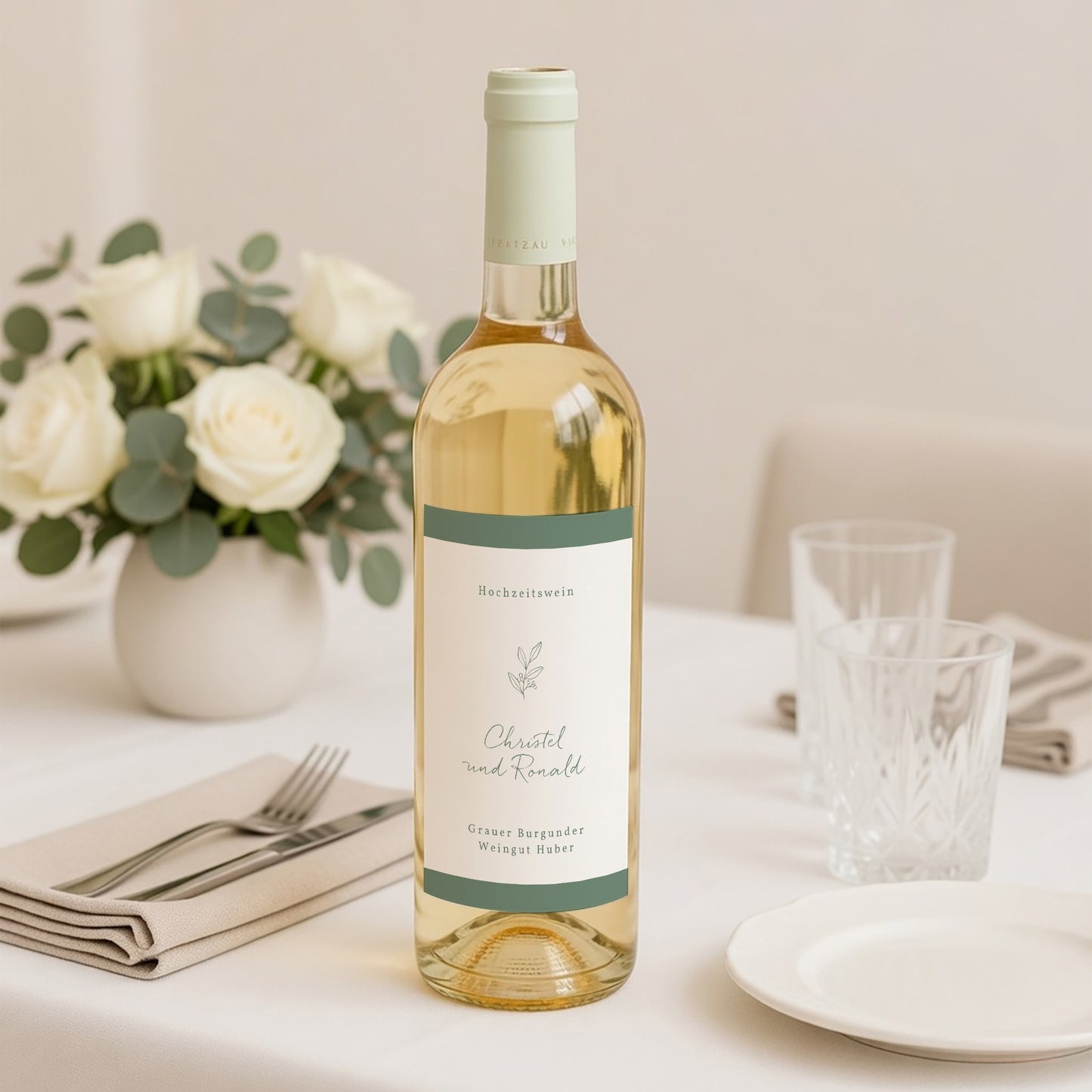 Flaschenetikett Hochzeit Porträt Romantischer Zweig foto N° 2