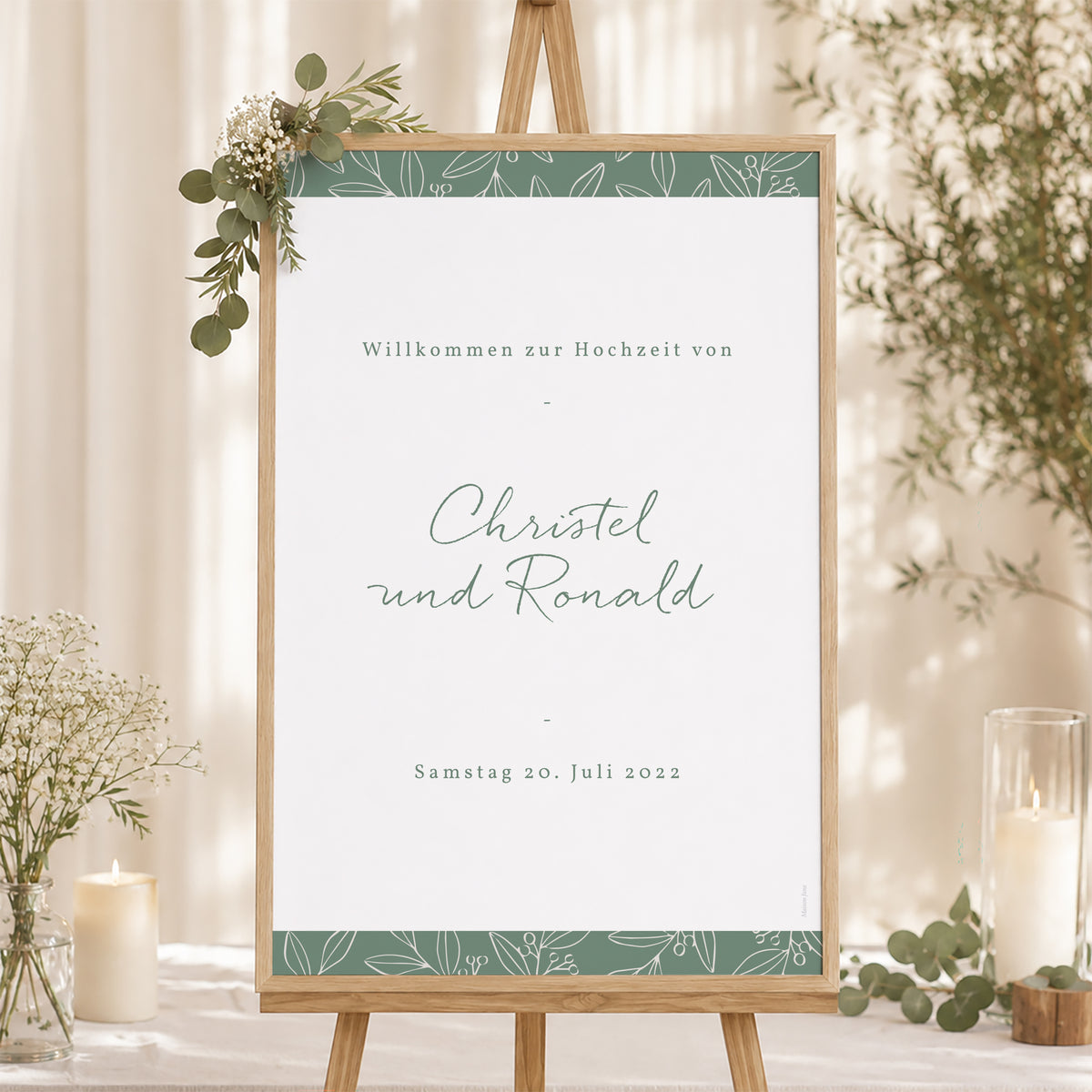Begrüßungstafel Hochzeit Porträt 60 x 90 cm Romantischer Zweig foto N° 1