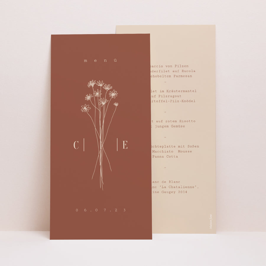 Menükarte Hochzeit Panoramatisches Porträt Silhouette - Feldblumen foto