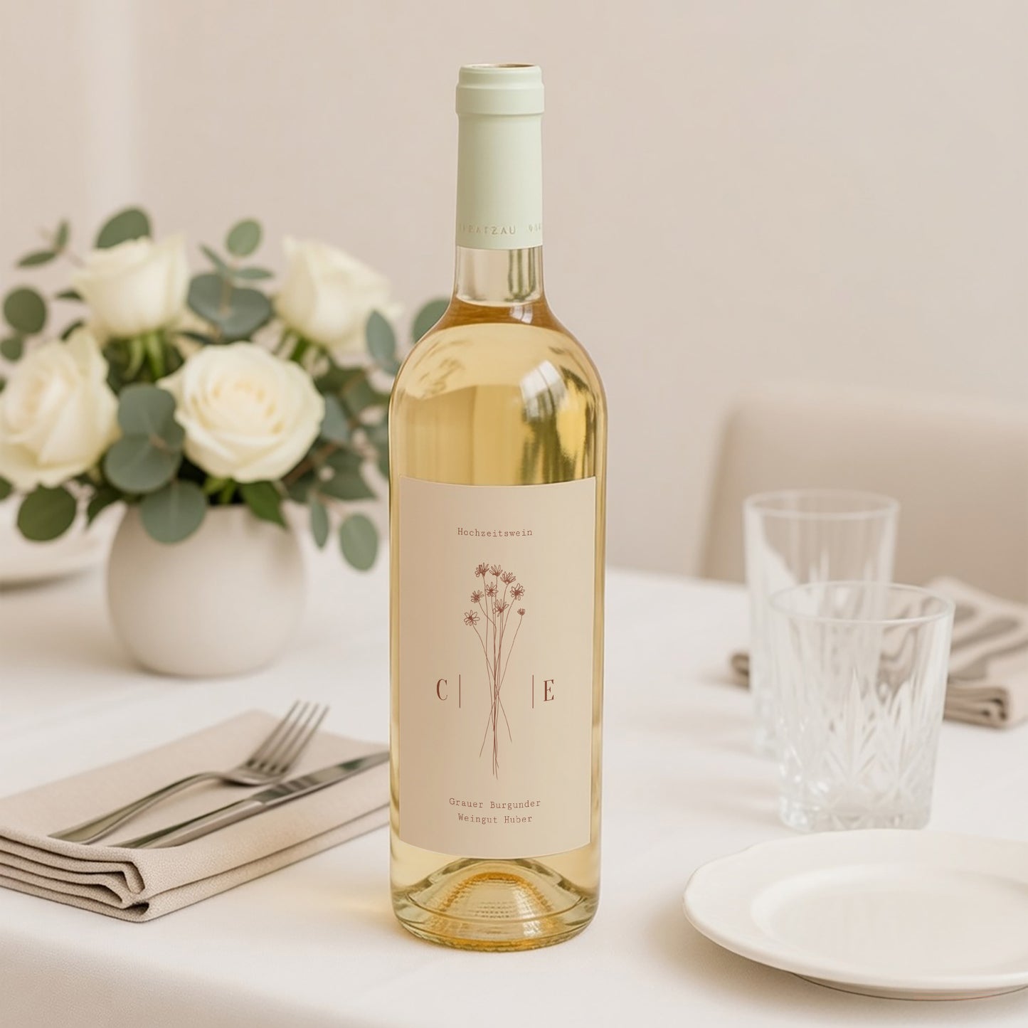 Flaschenetikett Hochzeit Porträt Silhouette - Feldblumen foto N° 2