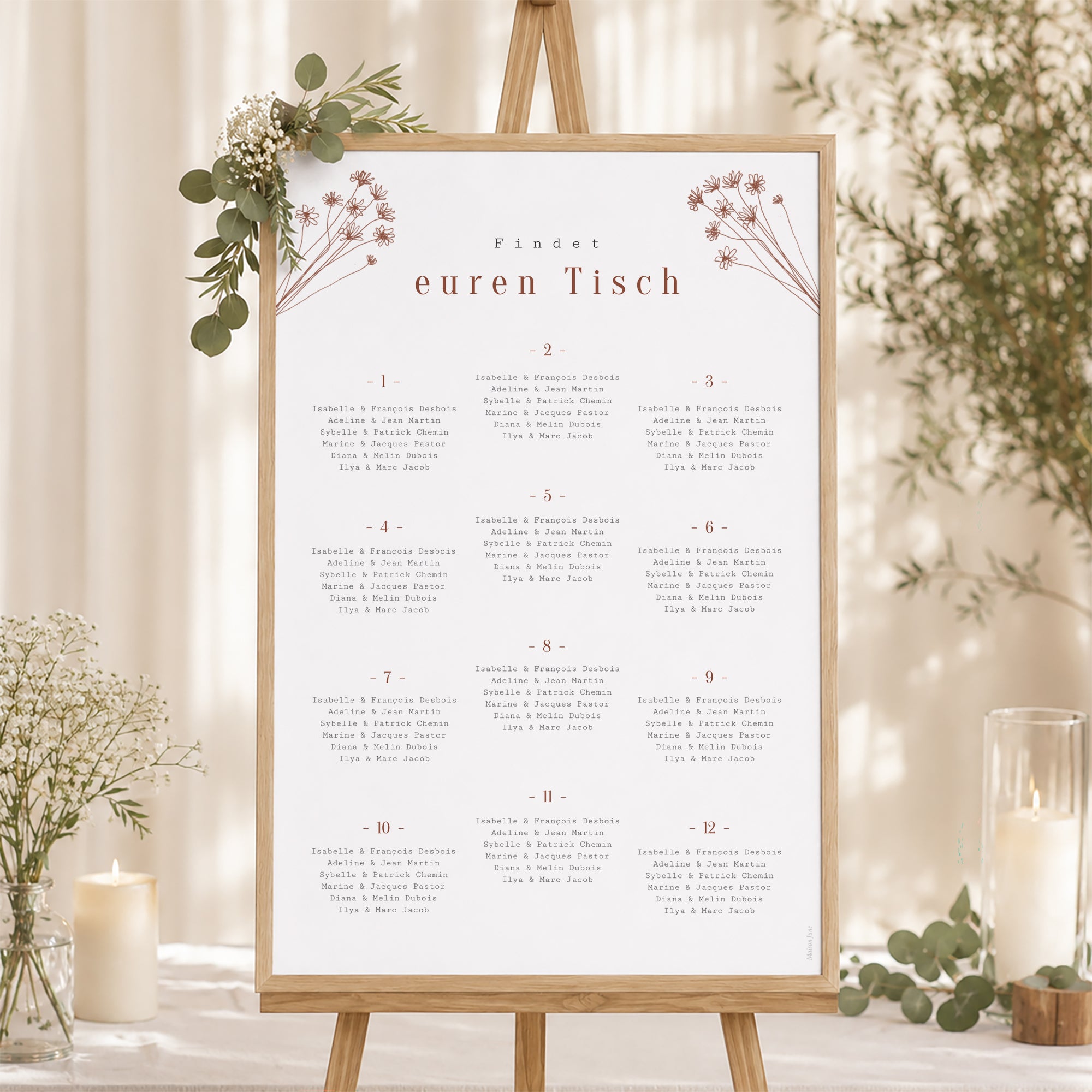 Sitzplan Hochzeit Porträt Silhouette - Feldblumen foto N° 1