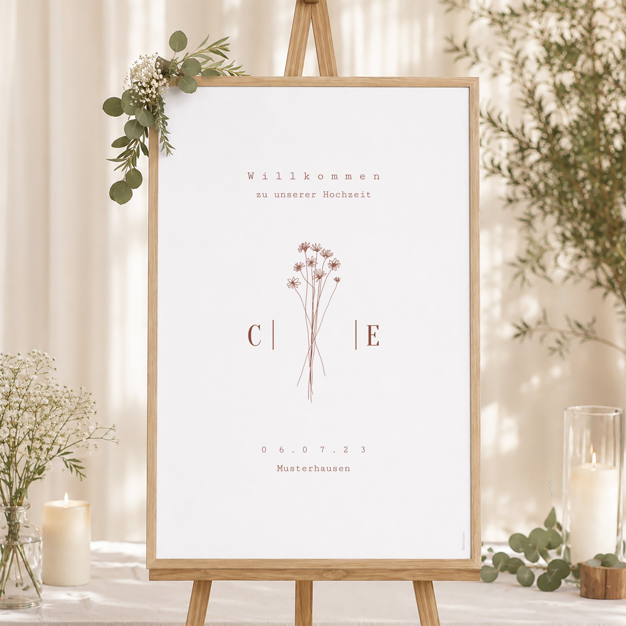 Begrüßungstafel Hochzeit Porträt 60 x 90 cm Silhouette - Feldblumen foto N° 1