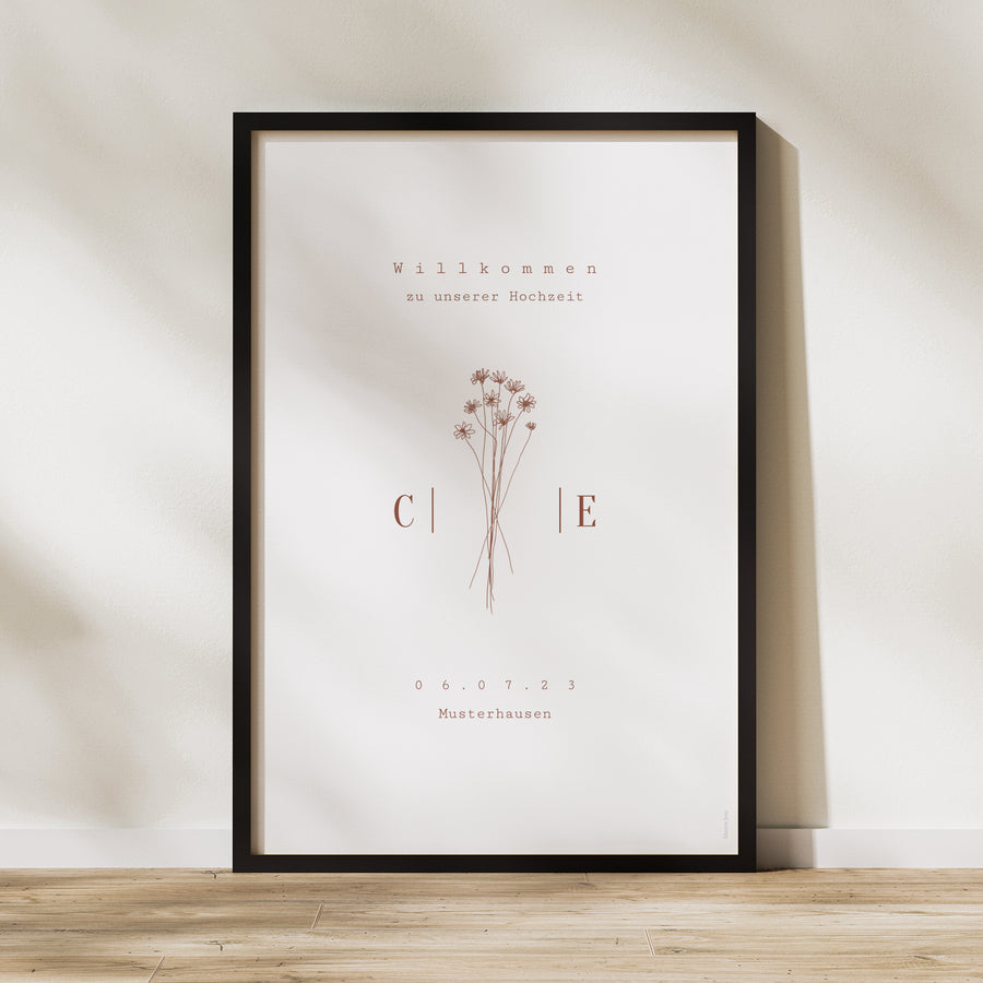 Begrüßungstafel Hochzeit Porträt 60 x 90 cm Silhouette - Feldblumen foto