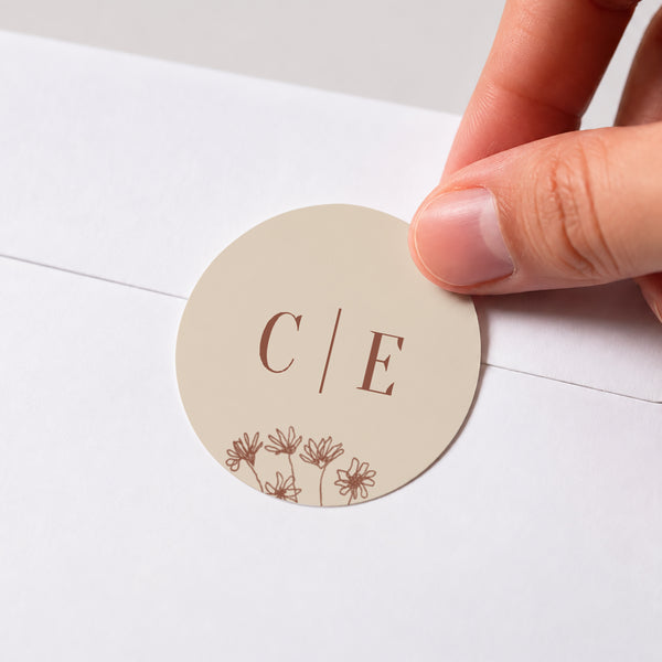 Sticker Hochzeit Rund Silhouette - Feldblumen foto