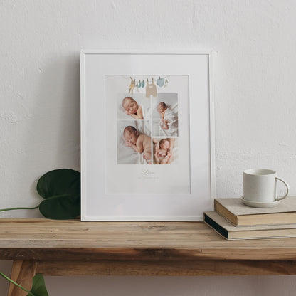 Poster Geburt Porträt Kleine Jungenkleidung auf der Wäscheleine foto N° 3