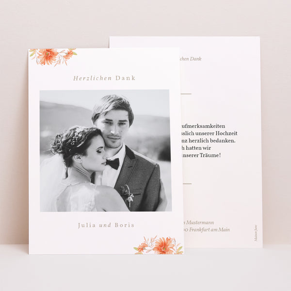 Dankeskarte Hochzeit Porträt Sommersonnenwende-Kranz foto