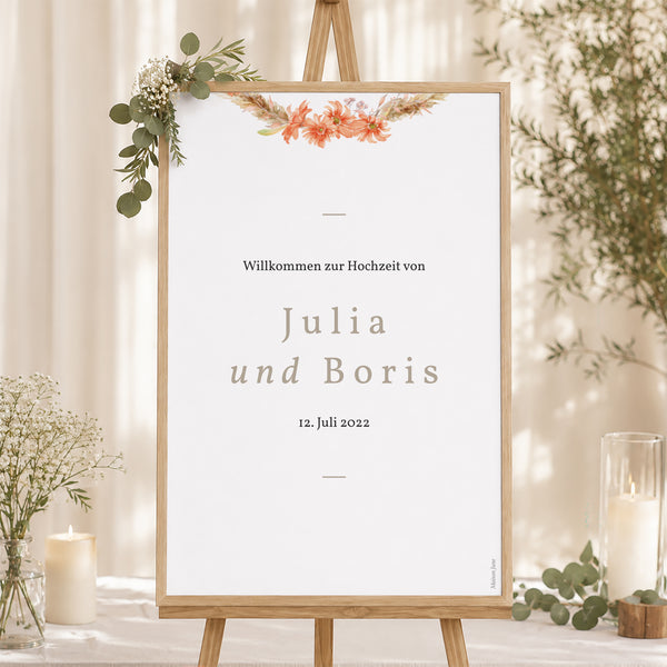 Begrüßungstafel Hochzeit Porträt 60 x 90 cm Sommersonnenwende-Kranz foto