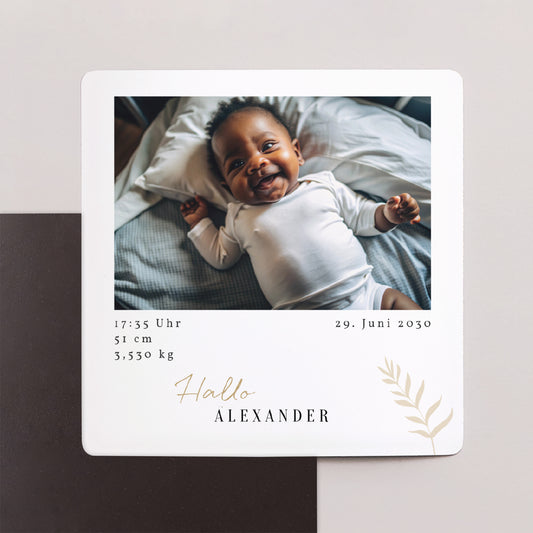 Geburtskarte Satz von 9, magnetisch. Hallo, Goldener Strang foto