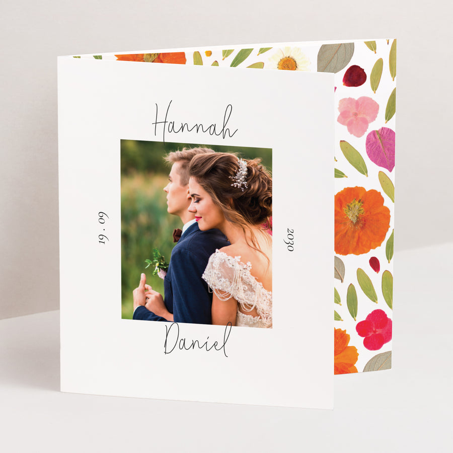 Dankeskarte Hochzeit Asymmetrisches Triptychon Herbarium-Blüten foto