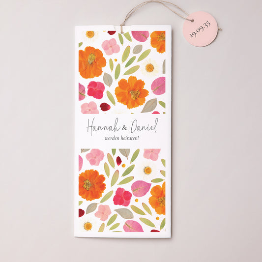 Hochzeitseinladung Portrait-Hülle 2 Karten, Etikett Herbarium-Blüten foto