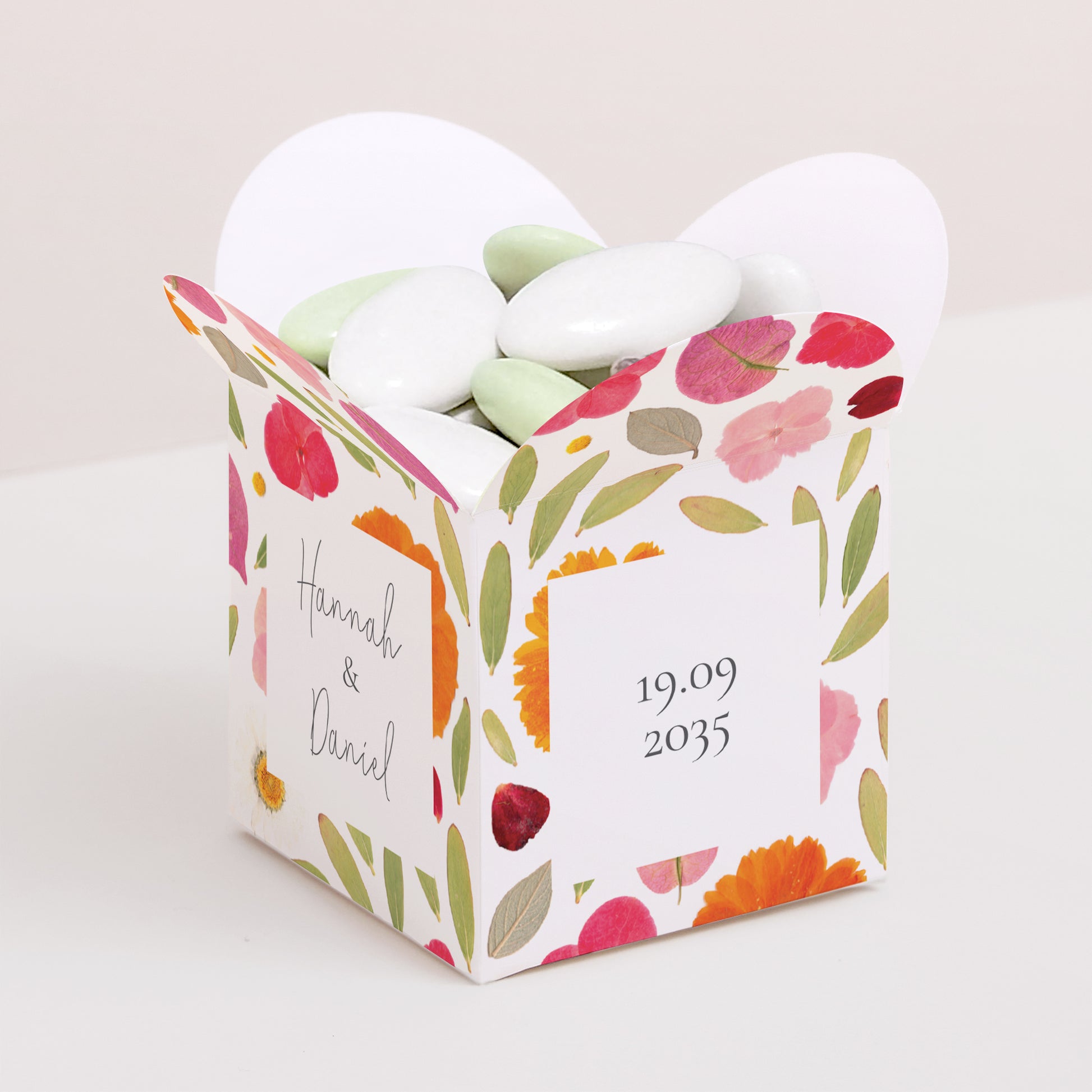 Geschenkbox Hochzeit Schmetterlingsöffnung Herbarium-Blüten foto N° 1