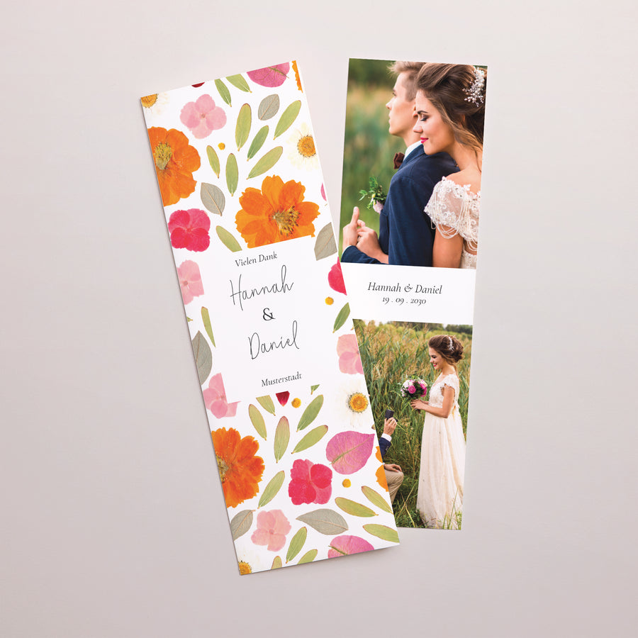 Dankeskarte Hochzeit Fotoautomaten Lesezeichen Herbarium-Blüten foto