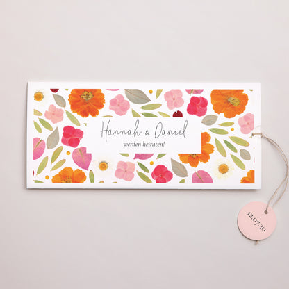 Hochzeitseinladung Mappe 2 Karten, Etikett Herbarium-Blüten foto N° 1
