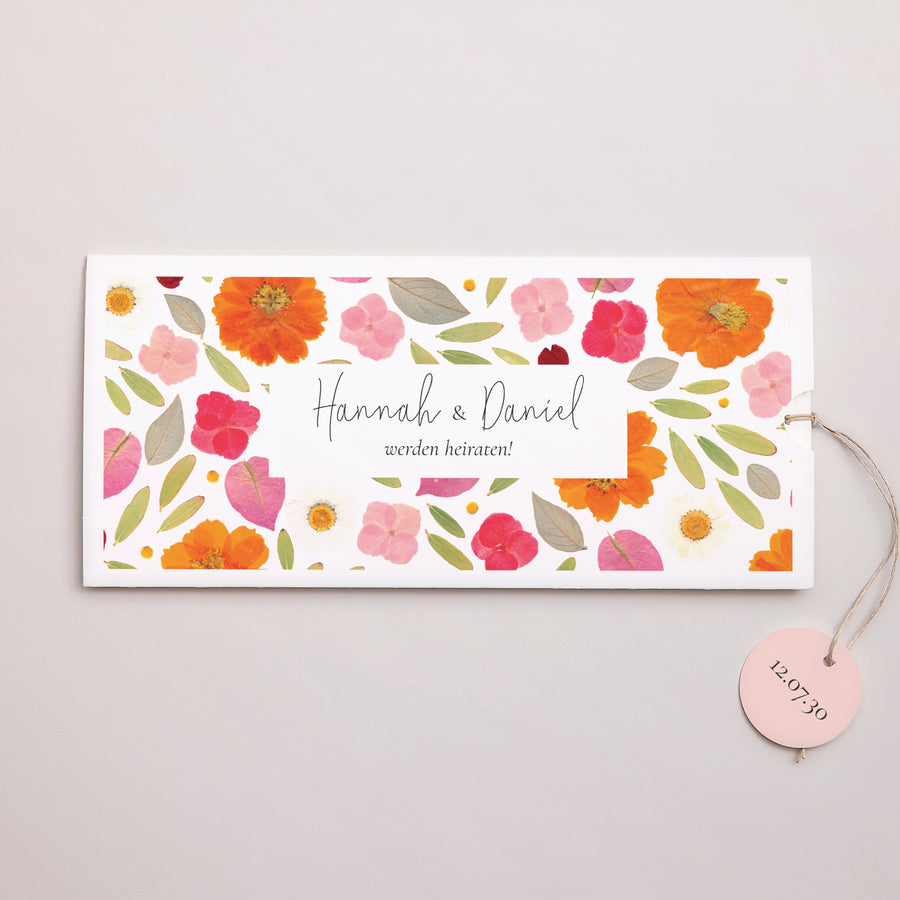 Hochzeitseinladung Mappe 2 Karten, Etikett Herbarium-Blüten foto