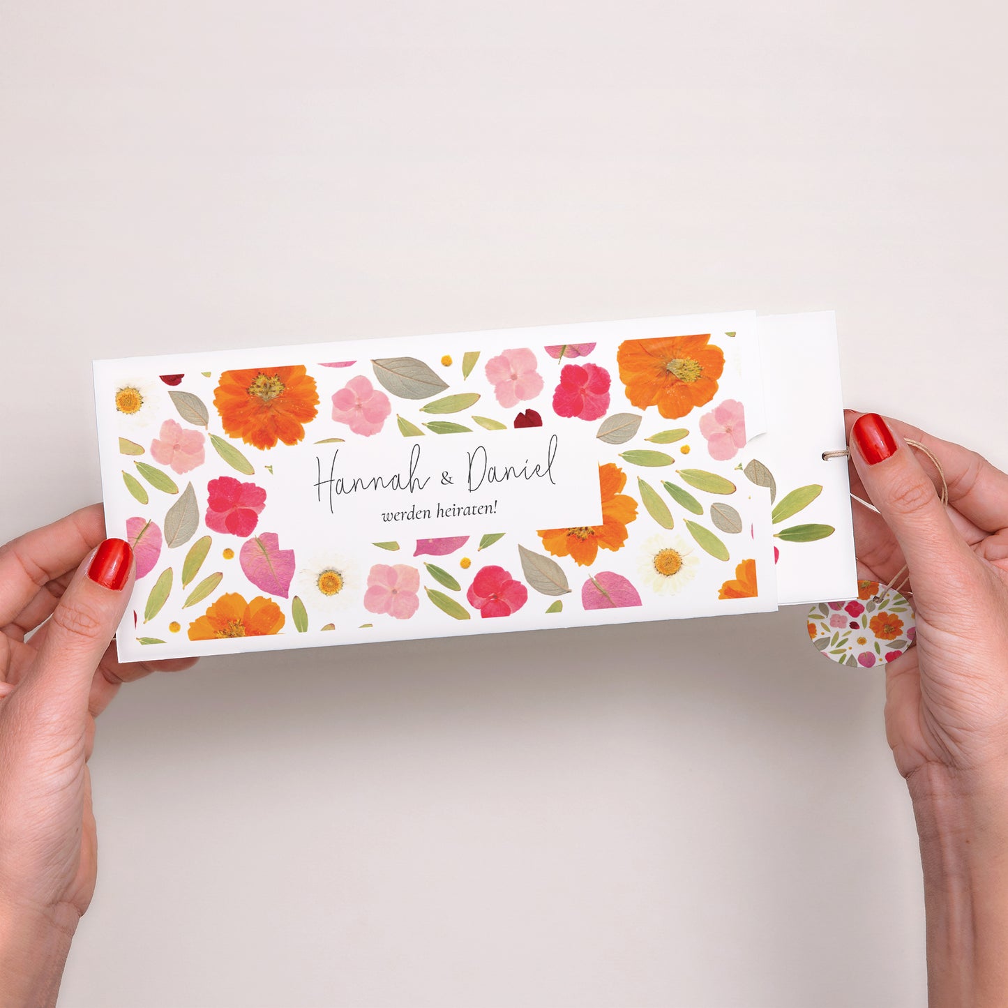 Hochzeitseinladung Mappe 2 Karten, Etikett Herbarium-Blüten foto N° 2