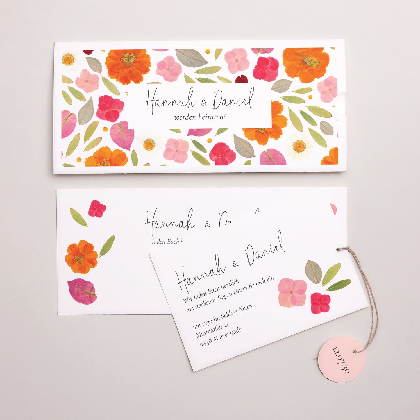 Hochzeitseinladung Mappe 2 Karten, Etikett Herbarium-Blüten foto N° 3