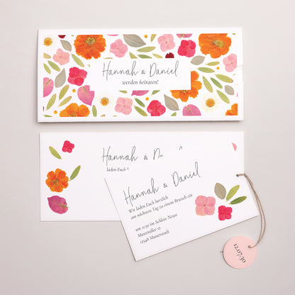 Hochzeitseinladung Mappe 2 Karten, Etikett Herbarium-Blüten foto N° 3