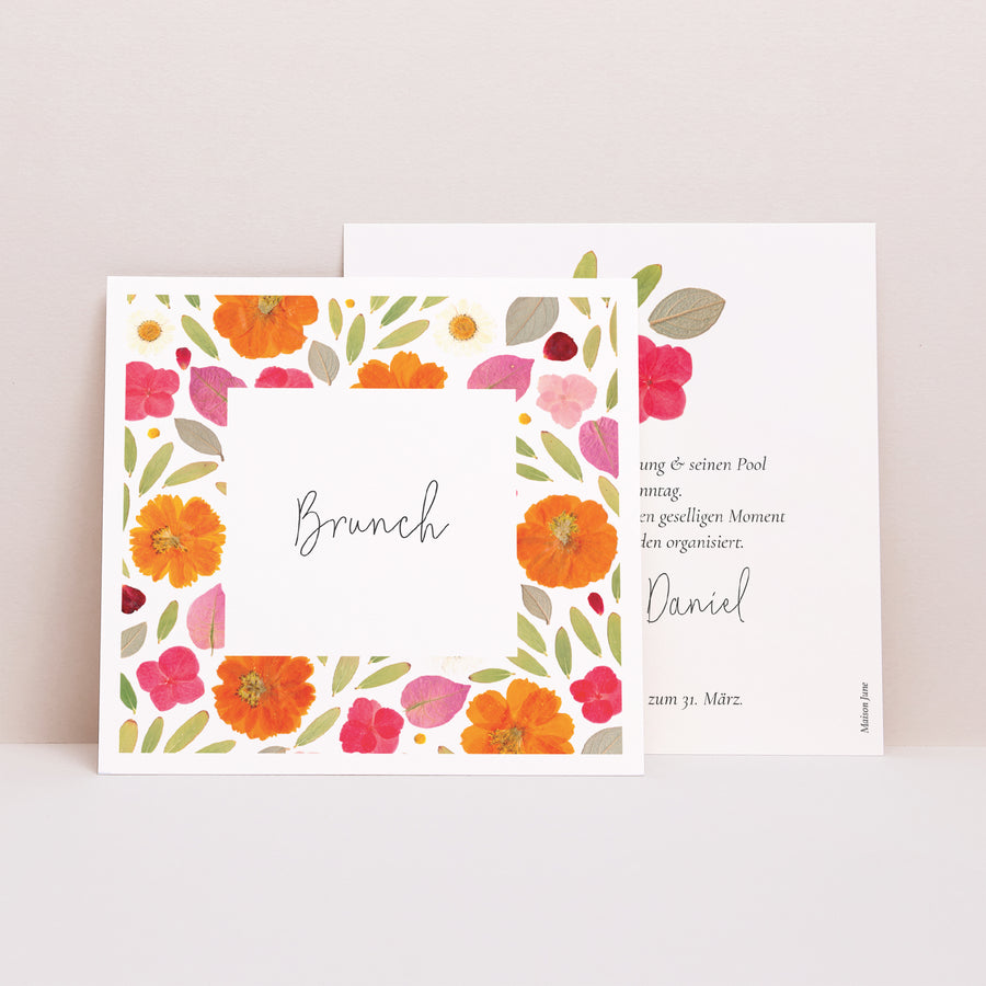 Beilegekarte Hochzeit Quadrat Herbarium-Blüten foto
