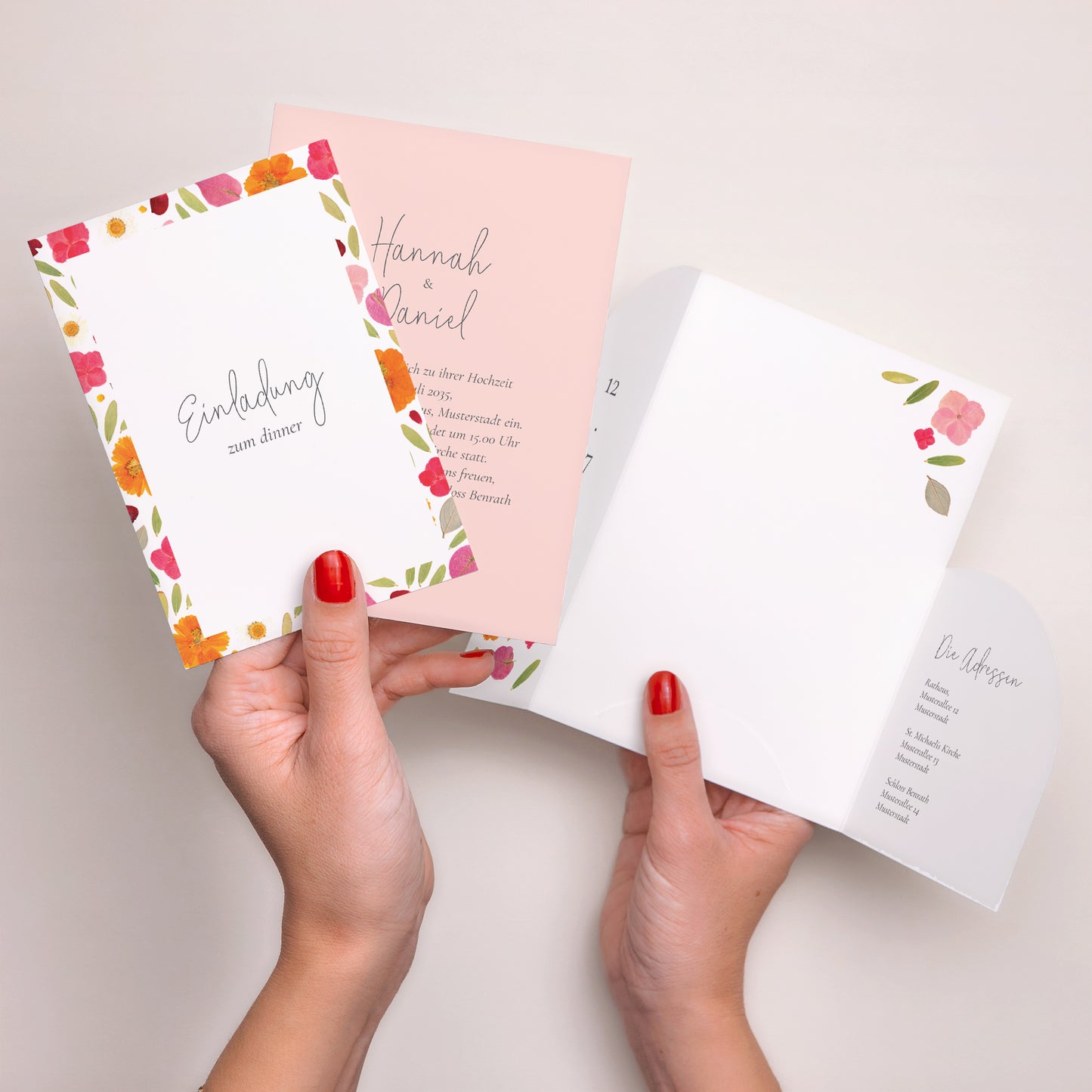 Hochzeitseinladung Hülle für 2 Karten Herbarium-Blüten foto N° 3