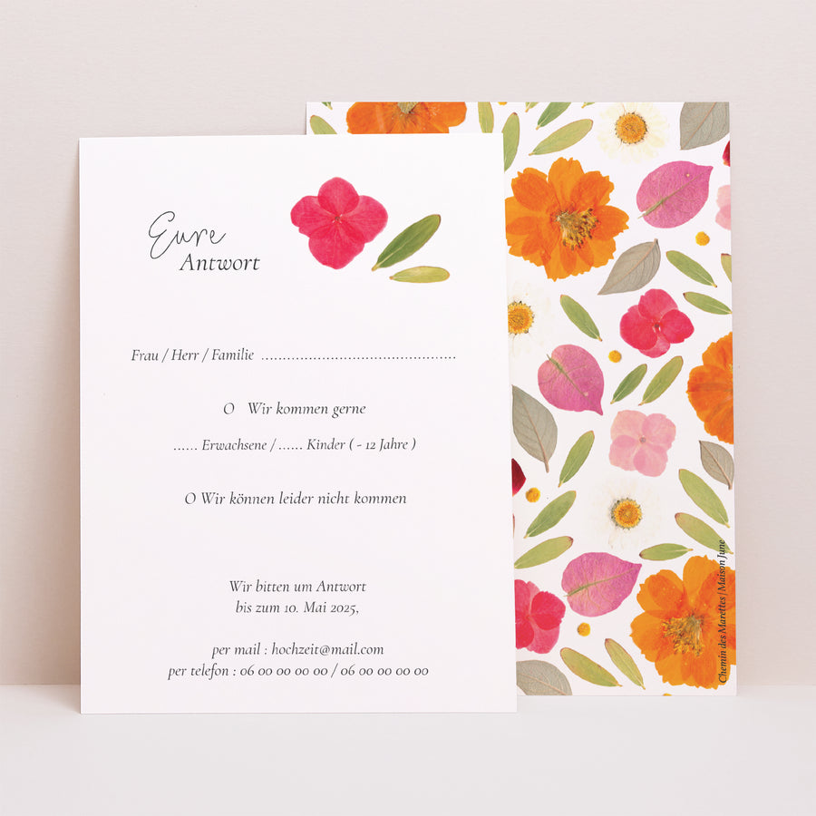 Antwortkarte Hochzeit Porträt Herbarium-Blüten foto