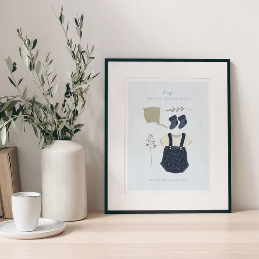 Poster Geburt Porträt Garderobe für Jungen Hintergrund grau grün foto