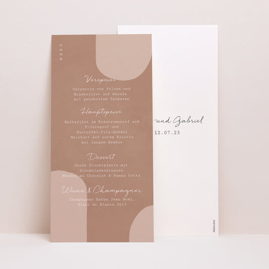 Menükarte Hochzeit Panoramatisches Porträt Paar zum Zusammenstellen im Boho-Stil foto